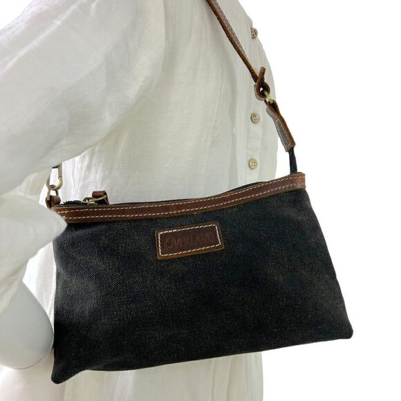 Overland Warren Black Canvas and Brown Leather Clutch Wristlet Handbag - Picture 1 of 8